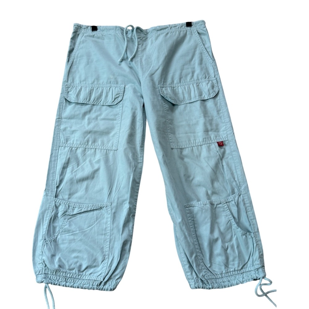 XCVI Y2K/90S VTG Baby Blue Small Cargo Capris Gorpcore 100% Cotton Made in USA